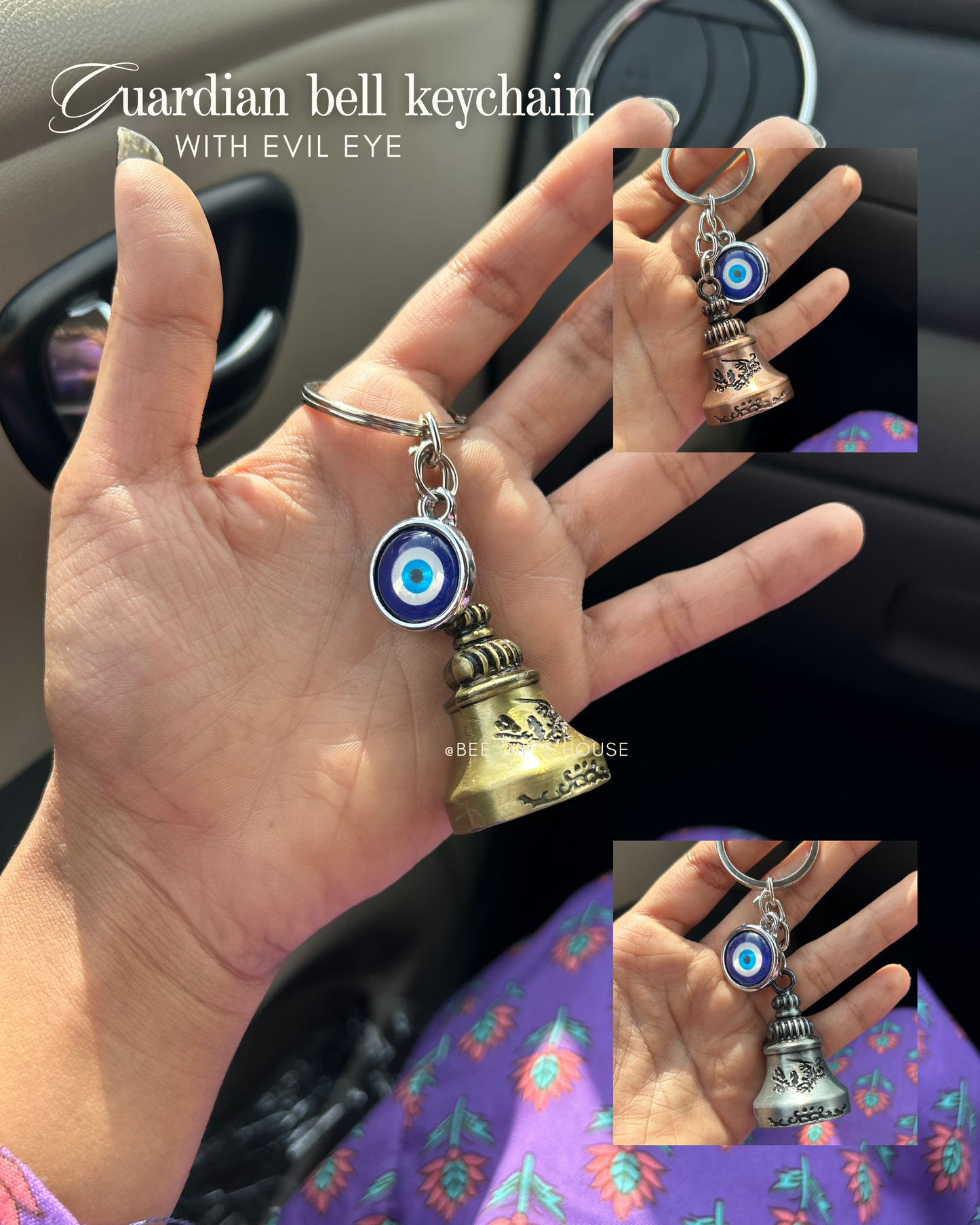 Guardian bell keychain with evil eye